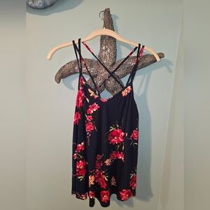 Papermoon Navy Dress with Red and Pink Floral Accents